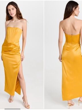 REVOLVE: Bardot Everlasting Satin Midi Dress in Marigold